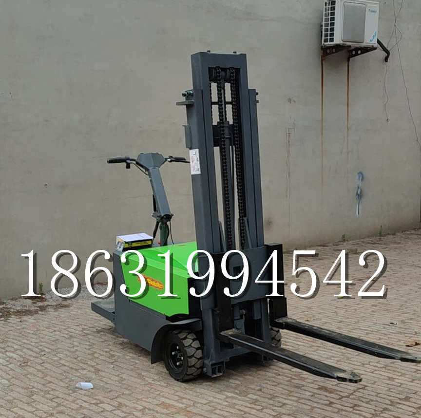 运城市优程全电动叉车插腿式堆高车液压装卸车1.5吨升高小型站驾式铲车